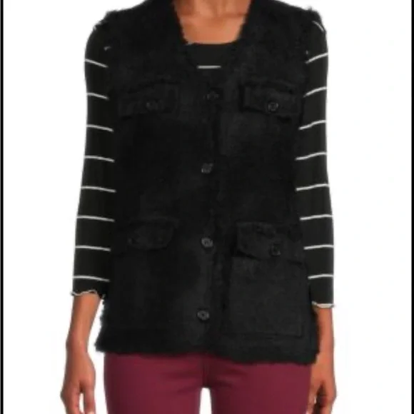 Max Studio Fur Black Vest With Pockets, Style 2707620, Size Medium NWT - Picture 12 of 12